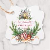 Unieke wintervakantie dennenappels kerstballen bedankjes labels (Voorkant)