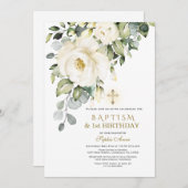 Unieke Witte Bloemen Doop 1e Verjaardag Feest Kaart (Voorkant / Achterkant)