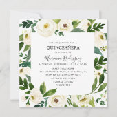 Unieke witte bloemen en groen Quinceañera Kaart (Voorkant)