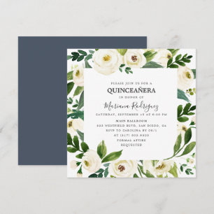 Unieke witte bloemen en groen Quinceañera Kaart