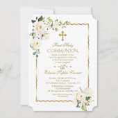 Unieke Witte Bloemen Goud Eerste Heilige Communie Kaart (Voorkant)