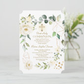 Unieke witte bloemen gouden lijst heilige communie kaart (Staand voorkant)