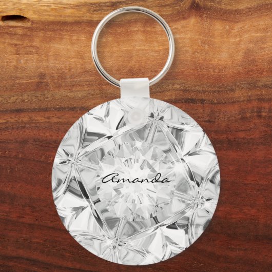 Unieke witte diamant aangepaste naam modern sleutelhanger (Achterkant)