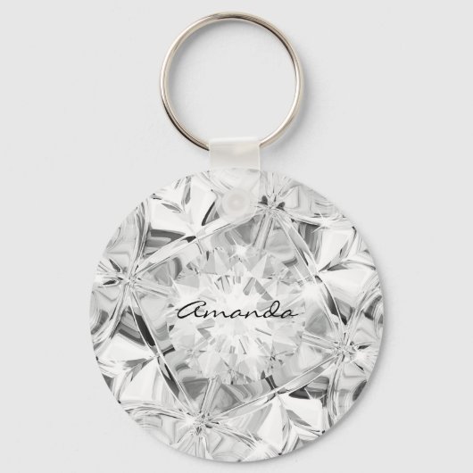 Unieke witte diamant aangepaste naam modern sleutelhanger (Achterkant)
