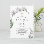 Unieke witte orchidee bloemen gouden meisje doop kaart (Staand voorkant)