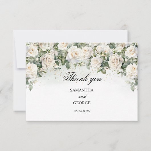 Unieke Witte Rozen Bloementuin groen bruiloft Bedankkaart (Voorkant)