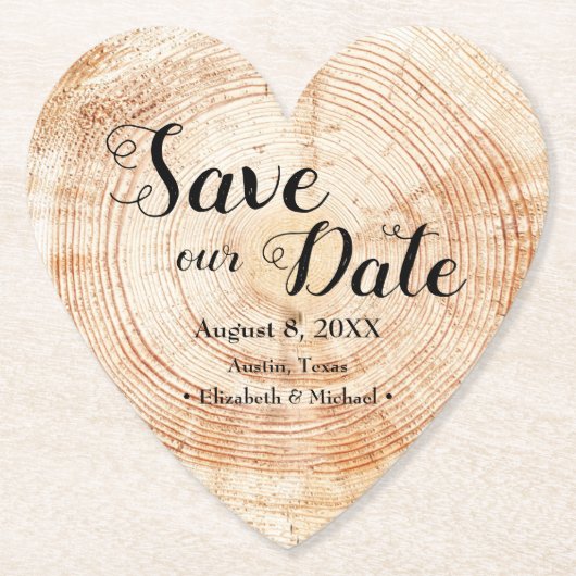 Unieke Wood Slice Rustic Wedding Custom Kartonnen Onderzetters (Voorkant)