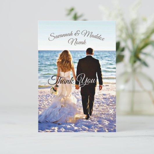 Unieke Wooden Arbor Beach Flower Weddenschap Bedankkaart (Staand voorkant)