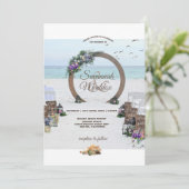 Unieke Wooden Arbor Beach Flowers Weddenschap Kaart (Staand voorkant)