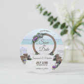Unieke Wooden Arbor Beach Flowers Weddenschap Save The Date (Staand voorkant)