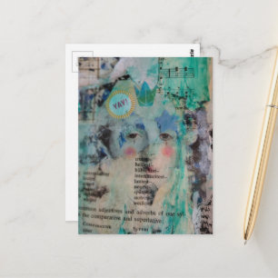 Unieke YAY persoon mixed media collage bladmuziek Briefkaart