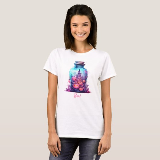 Unieke Zachte pastel roze en blauw Halloween Party T-shirt (Voorkant volledig)