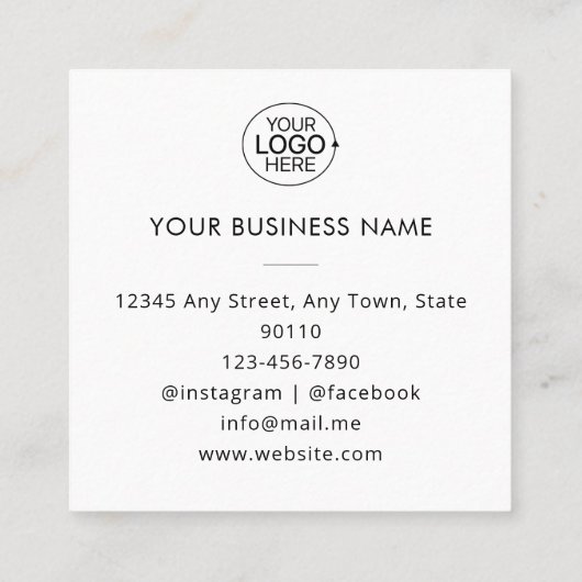 Unieke Zakelijke Logo Professionele Foto Minimal Vierkante Visitekaartje (Achterkant)