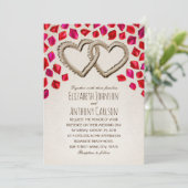 Unieke Zandharten Roos Petal Beach Theme Wedding Kaart (Staand voorkant)