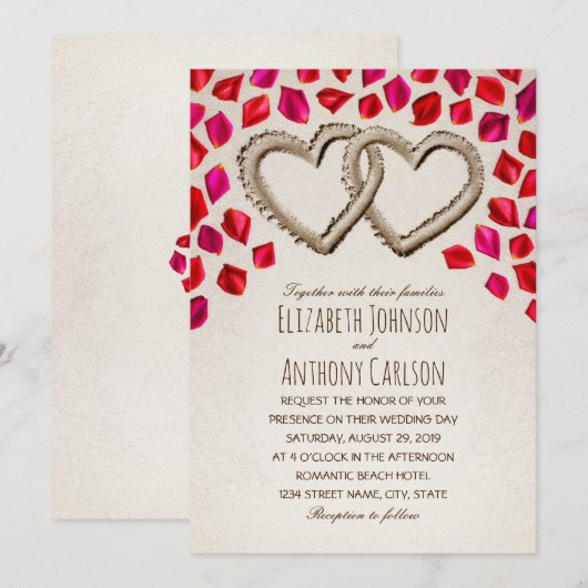 Unieke Zandharten Roos Petal Beach Theme Wedding Kaart (Voorkant / Achterkant)