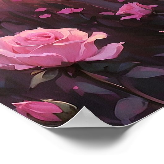 Unieke Zebra in Roze Rozen Veldschilderij Poster (Hoek)