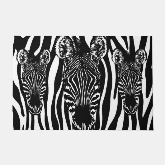 Unieke zebra kop op zebra print deurmat (Voorkant)