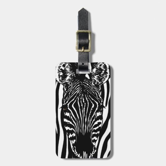 Unieke zebra kop op zebraprint bagagelabel (Voorkant verticaal)