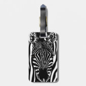 Unieke zebra kop op zebraprint bagagelabel (Achterkant verticaal)