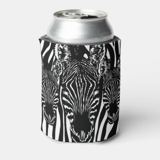 Unieke zebra kop op zebraprint blikjeskoeler (Blikje Achterkant)