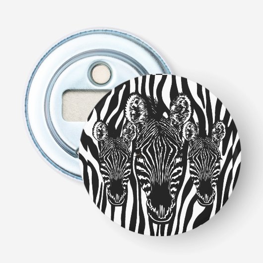 Unieke zebra kop op zebraprint button flesopener (Voorkant)