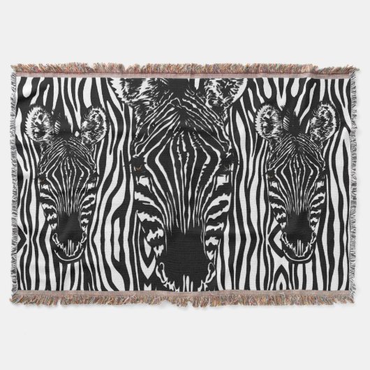 Unieke zebra kop op zebraprint deken (Voorkant)