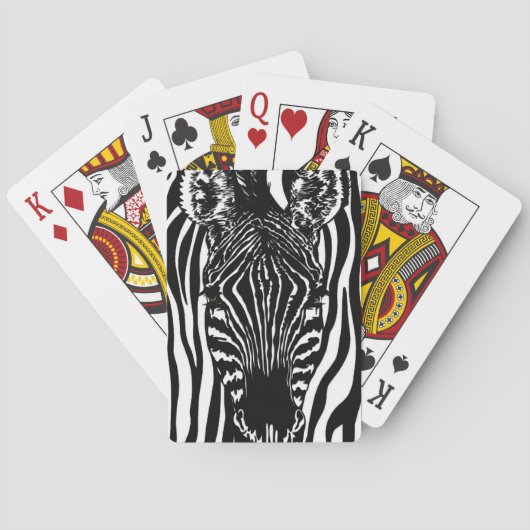 Unieke zebra kop op zebraprint pokerkaarten (Achterkant)