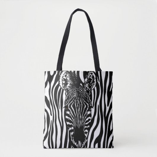 Unieke zebra kop op zebraprint tote bag (Voorkant)