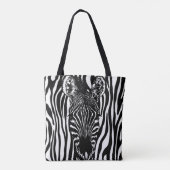 Unieke zebra kop op zebraprint tote bag (Achterkant)