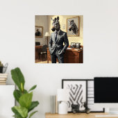 Unieke Zebra met een pak in kamer schilderen Poster (Thuiskantoor)
