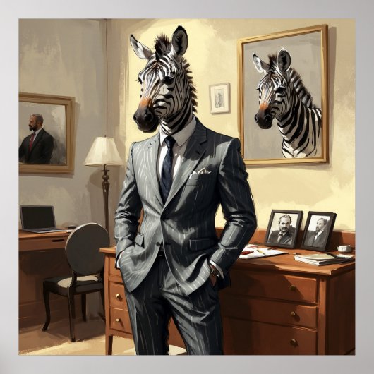 Unieke Zebra met een pak in kamer schilderen Poster (Voorkant)