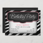 Unieke Zebra Print Pink Birthday Invitations Kaart (Voorkant / Achterkant)