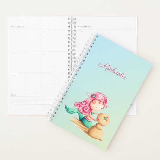 Unieke zeemeermin met roze haar en sandman planner (Display)