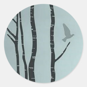 Unieke zilveren berk, vogelkunstwerk ronde sticker