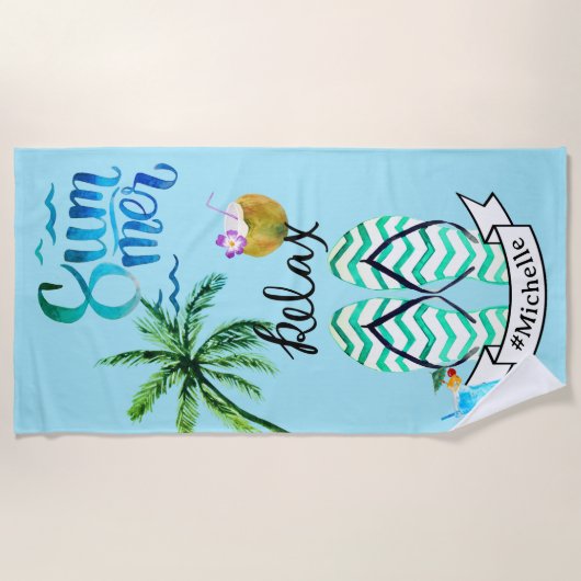 Unieke zomer strand ontspanning tijd gepersonalise strandlaken (Voorkant)
