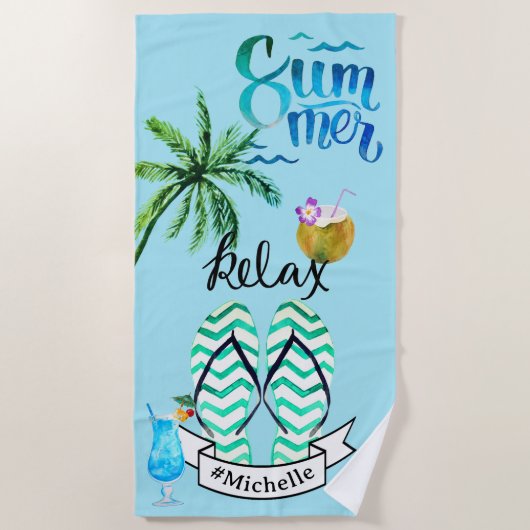 Unieke zomer strand ontspanning tijd gepersonalise strandlaken (Voorkant)