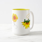 Unieke Zonnebloem Koffie Mok (Naam, Monogram Gift) (Voorkant rechts)