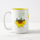 Unieke Zonnebloem Koffie Mok (Naam, Monogram Gift) (Links)