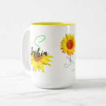 Unieke Zonnebloem Koffiemok (Naam, Monogram Cadeau