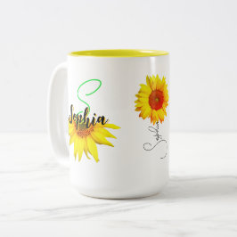 Unieke Zonnebloem Koffiemok (Naam, Monogram Cadeau Tweekleurige Koffiemok
