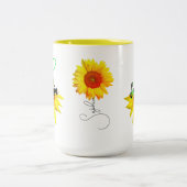 Unieke Zonnebloem Koffiemok (Naam, Monogram Cadeau Tweekleurige Koffiemok (Center)