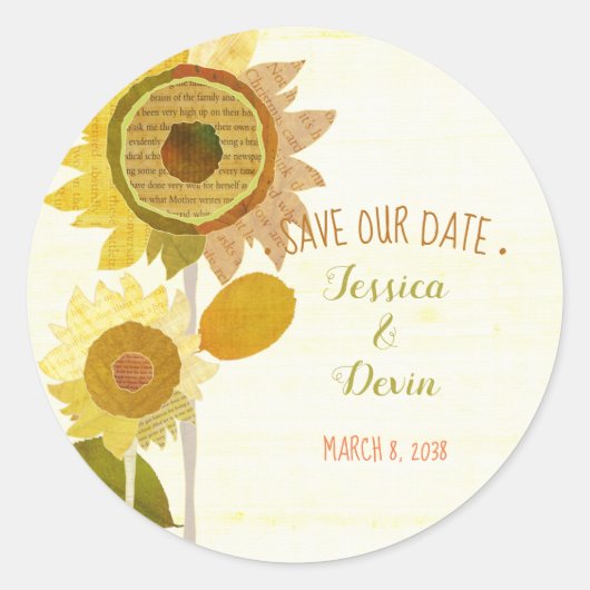 Unieke Zonnebloem Weddenschap Sparen de Datum Ronde Sticker (Voorkant)
