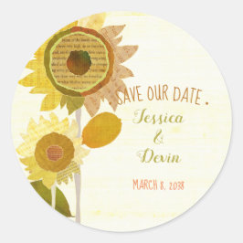 Unieke Zonnebloem Weddenschap Sparen de Datum Ronde Sticker