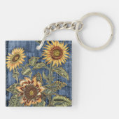 Unieke Zonnebloemen op Denim Sleutelhanger (Achterkant)