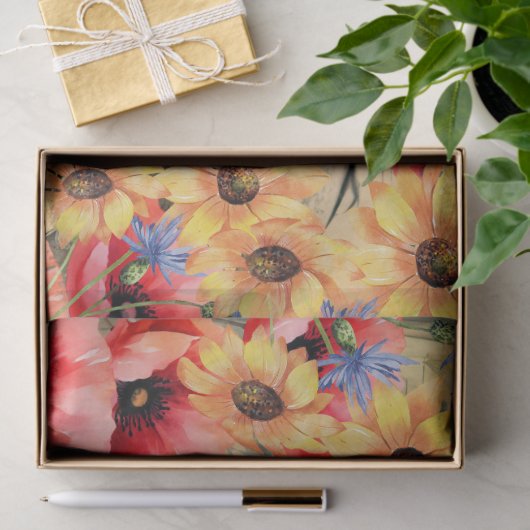 Unieke zonnebloemen rode papaver leeuwenkop tissuepapier (Geschenk)