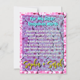 Unieke Zuster Cadeau | Roze Bloemgedicht Briefkaart
