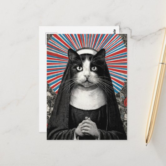 Unieke Zuster Kitty de Kat Non Briefkaart (Voorkant / Achterkant in situ)