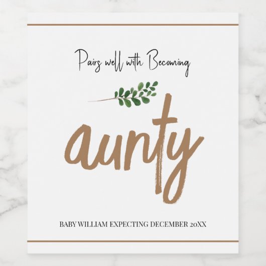Unieke Zwangerschap Baby Aankondiging Aunty to be Wijn Etiket (Enkel label)