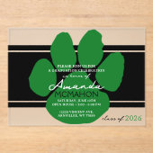Unieke zwart en groen Afstuderen Pawprint Elegant Acryl Uitnodigingen (Voorkant)