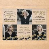 Unieke Zwart & Goud Afstuderen 3 Foto Frosted Acryl Uitnodigingen (Voorkant)